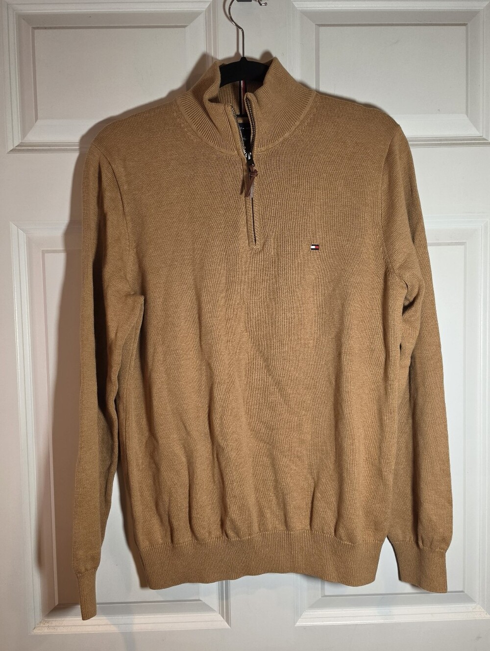 NWT Tommy Hilfiger Men's Camel Tan Zip-Neck Sweater M